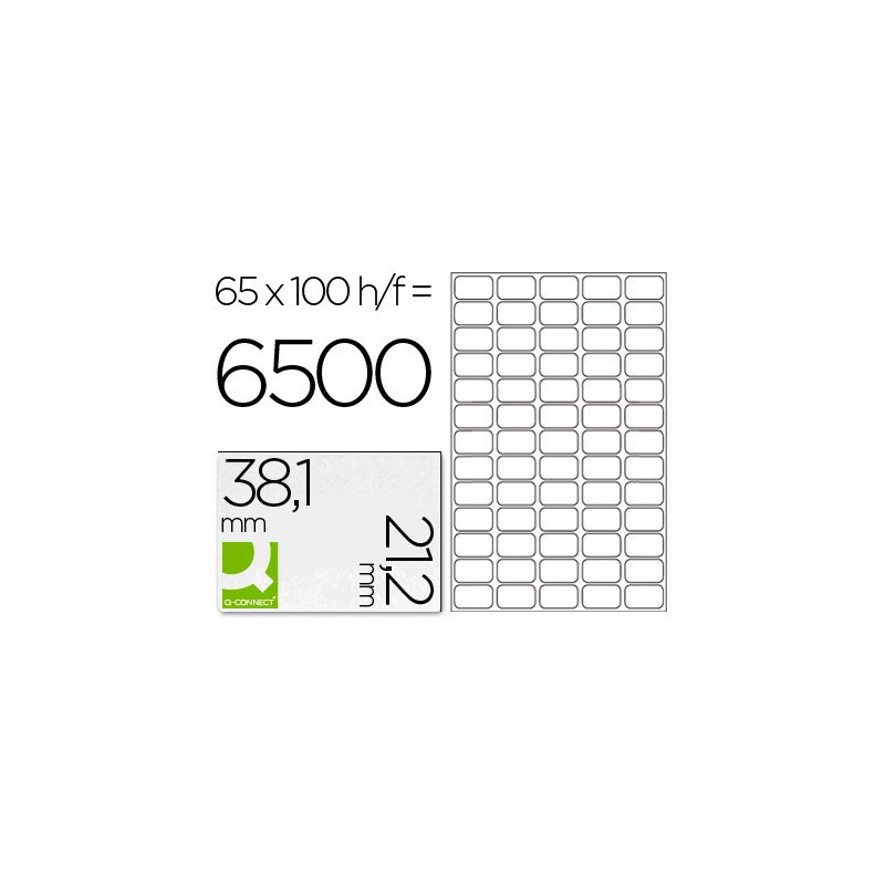 Étiquette adhésive q-connect 38.1x21.2mm coins droits imprimante jet d'encre laser copieur 100 feuilles 6500 unités