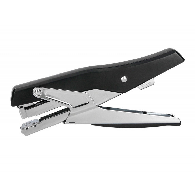 Pince à agrafer q-connect ergonomique 75x25x175mm 25f agrafes 24/6 et 26/6 coloris chromé/noir