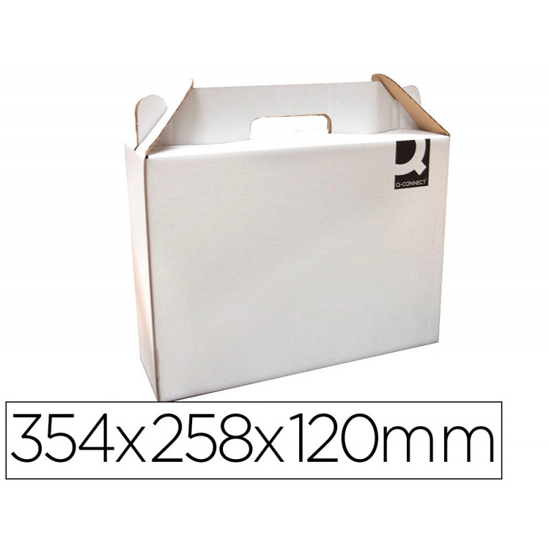 Carton valisette q-connect porte-documents 355x120x258 mmavec anses boite pour envoi ettransport coloris blanc