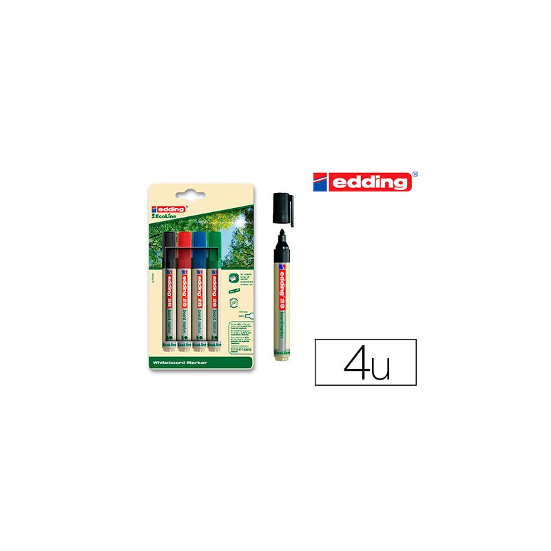 Marqueur edding e-28 ecoline tableau blanc rechargeable pointe ogive 1,5/3mm encre cap-off effacable a sec set 4