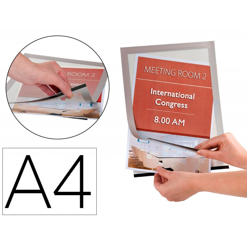 Cadre affichage q-connect magnétique a4 dos adhésif repositionnable coloris argent pack 2 unités