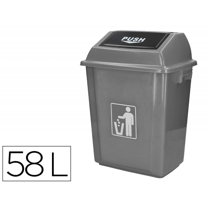 Poubelle q-connect plastique couvercle basculant ouverture facile 2 poignées 58l 470x330x760mm coloris gris