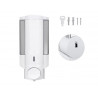Distributeur savon q-connect manuel acier inoxydable serrure viseur bleu transparent coloris blanc 350ml 80x90x190mm