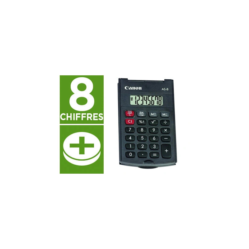 Calculatrice canon poche as-8 8 chiffres couvercle rabattable de protection