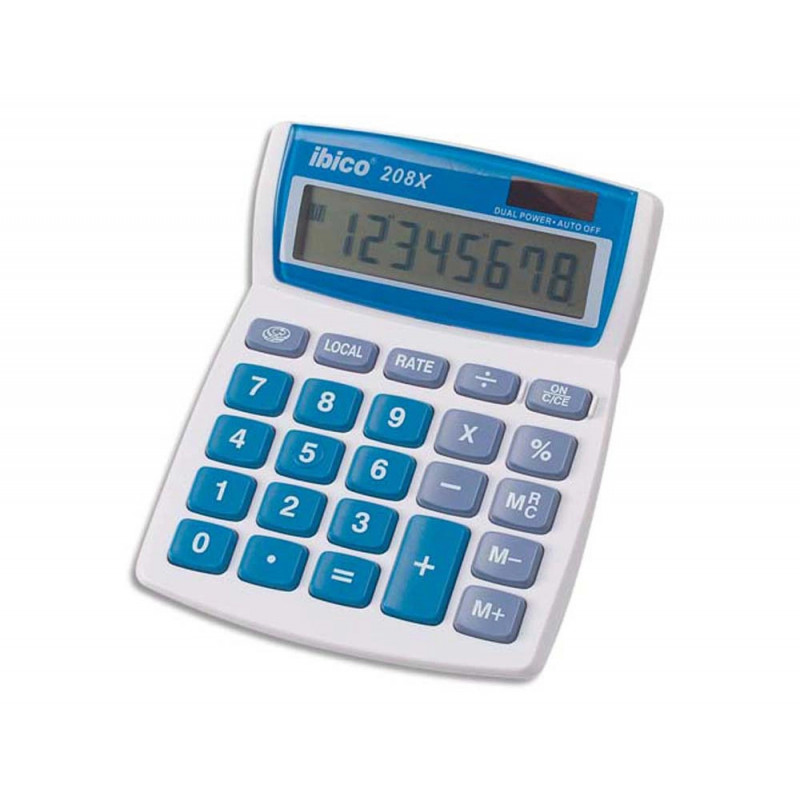 Calculatrice ibico bureau 208x 8 chiffres touche franc/euro addition soustraction écran pivotant 106x133x26mm 100g