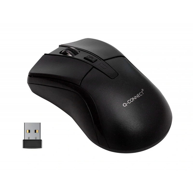 Souris q-connect sans fil optique 1000dpi 4 boutons molette mouvement horizontal vertical usb coloris noir