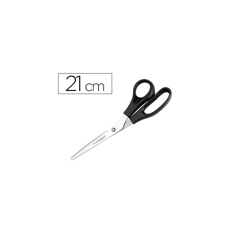 Ciseaux bureau q-connect économique gaucher lames inox 210mm branches gainées abs bouts pointus coloris noir