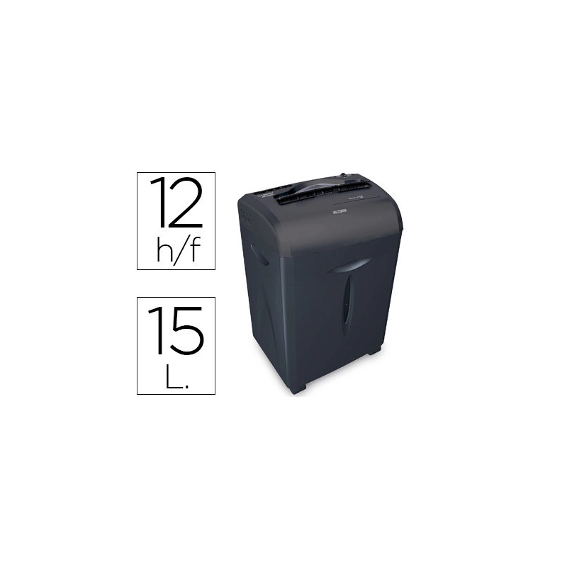 Destructeur q-connect q12cc automatique coupe croisée 5.6x55mm capacité 12f détruit trombones 15l 317x226x515mm 7.3kg