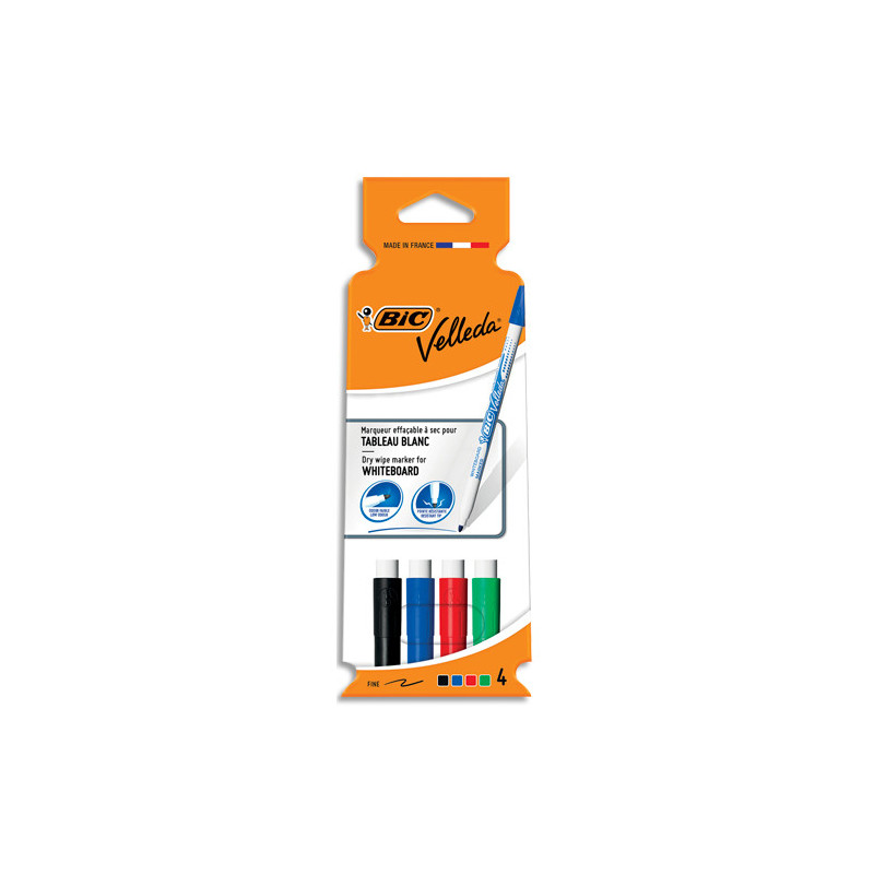 BIC Velleda 1721 Feutres pour Tableau Blanc Effaçables à Sec Pte Conique Fine - Bleu, Pochette de 4