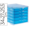 Module classement q-connect 5 tiroirs ouverts base 340x270x260mm butée sécurité coloris bleu translucide