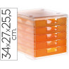 Module classement q-connect 5 tiroirs ouverts base 340x270x260mm butée sécurité coloris orange translucide