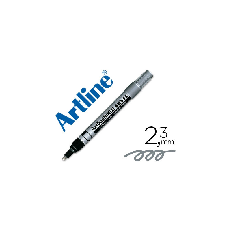 Marqueur artline permanent pointe moyenne conique 2.3mm tous supports corps métal encre pigmentée résiste eau argent