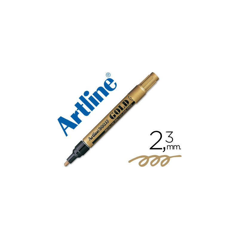 Marqueur artline permanent pointe moyenne conique 2.3mm tous supports corps métal encre pigmentée résiste eau couleur or