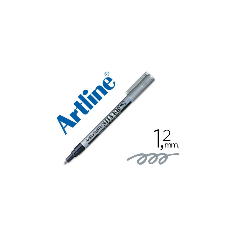 Marqueur artline permanent pointe fine conique 1.2mm tous supports corps métal encre pigmentée résiste eau argent