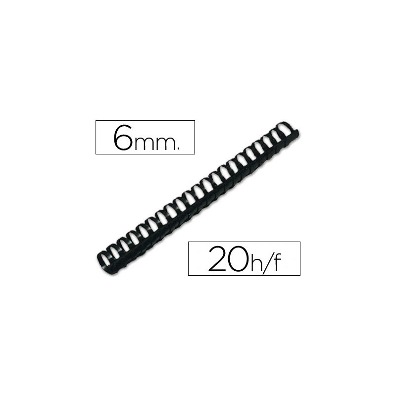 Anneau plastique à relier q-connect capacité 20f 6mm diamètre coloris noir boîte 100 unités
