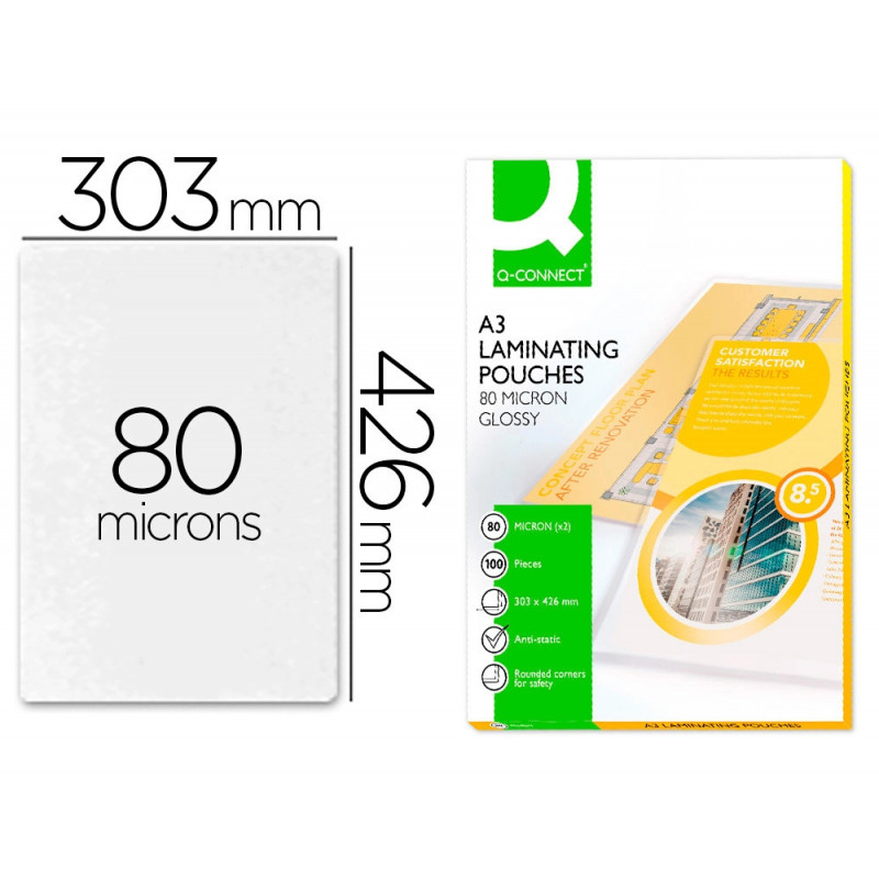 Pochette plastification q-connect à chaud économique format a3 80 microns boîte 100 unités