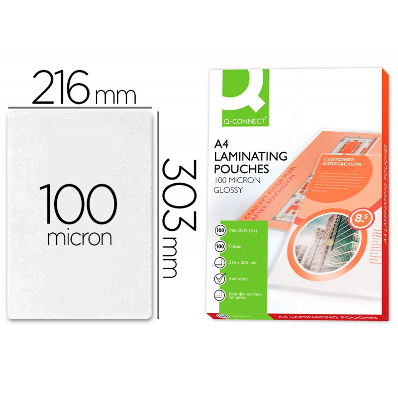Pochette plastification q-connect à chaud économique format a4 100 microns boîte 100 unités