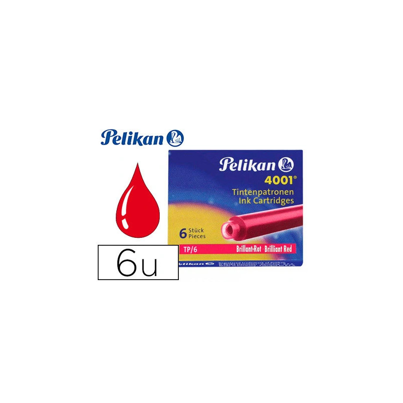 Cartouche pelikan courte standard rouge étui 6 unités
