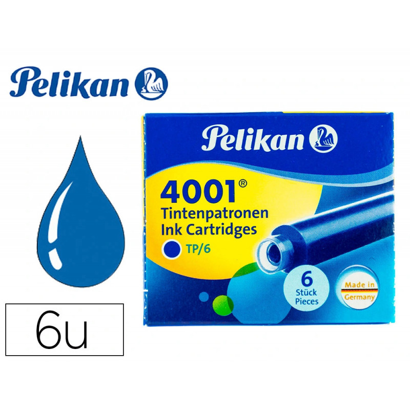 Cartouche pelikan courte standard bleu effaçable étui 6 unités