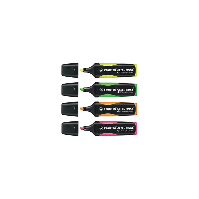 Surligneur stabilo green boss écologique pointe biseautée encre universelle base eau résistante lumière couleur jaune