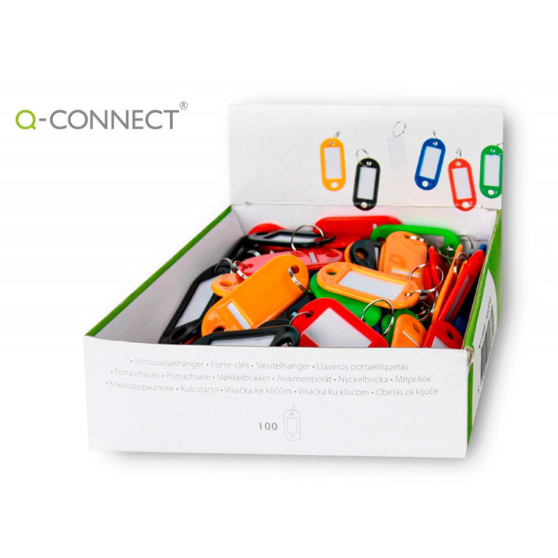 Porte-clés q-connect porte-étiquette plastique 50x22mm 5 coloris assortis présentoir 100 unités