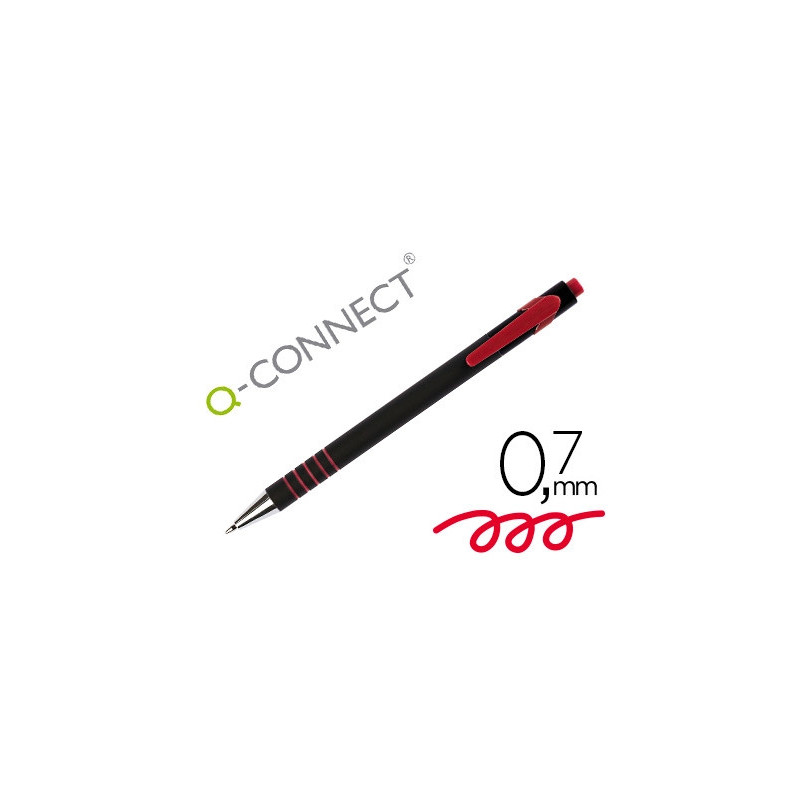 Stylo-bille q-connect lambda rétractable écriture moyenne 0.7mm pointe métal corps caoutchouc couleur encre rouge