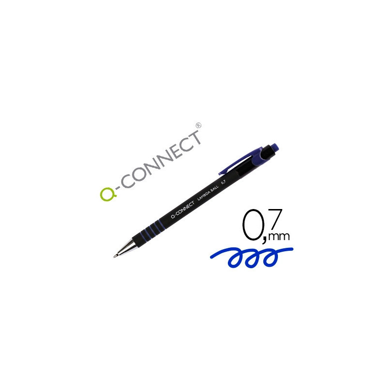 Stylo-bille q-connect lambda rétractable écriture moyenne 0.7mm pointe métal corps caoutchouc couleur encre bleu