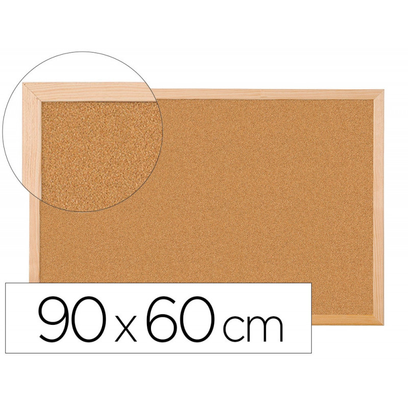 Tableau liège q-connect mural cadre bois pin naturel 2 faces inclus 5 épingles mémo fixation mur épaisseur 1mm 90x60cm