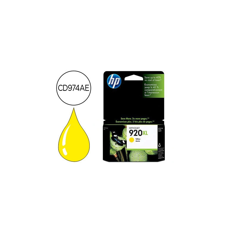 Cartouche hp 920xl jet d'encre cd974ae couleur jaune haute capacité 700p