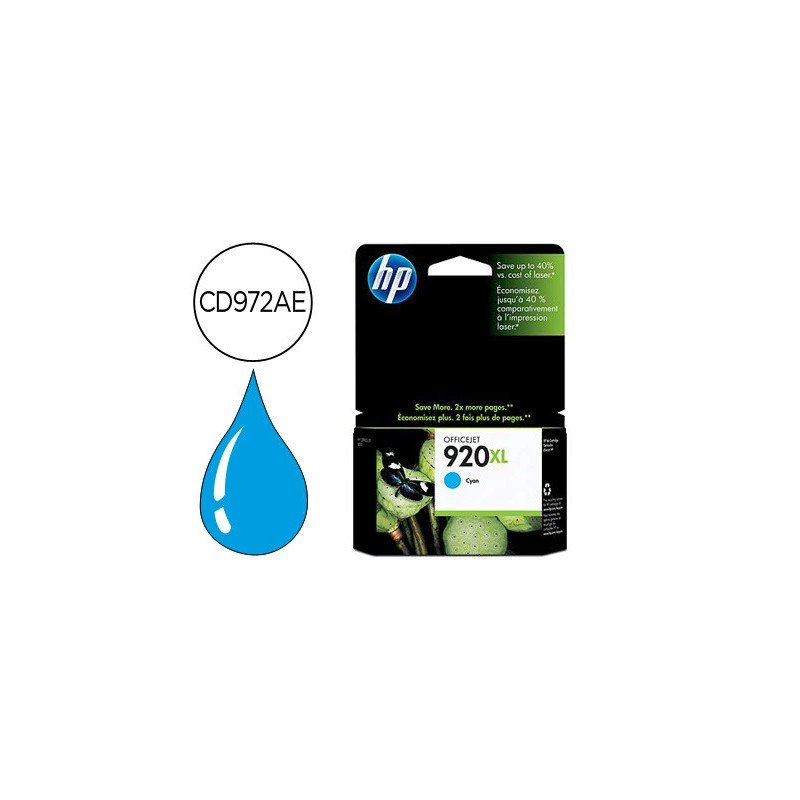 Cartouche hp 920xl jet d'encre cd972ae couleur cyan haute capacité 700p