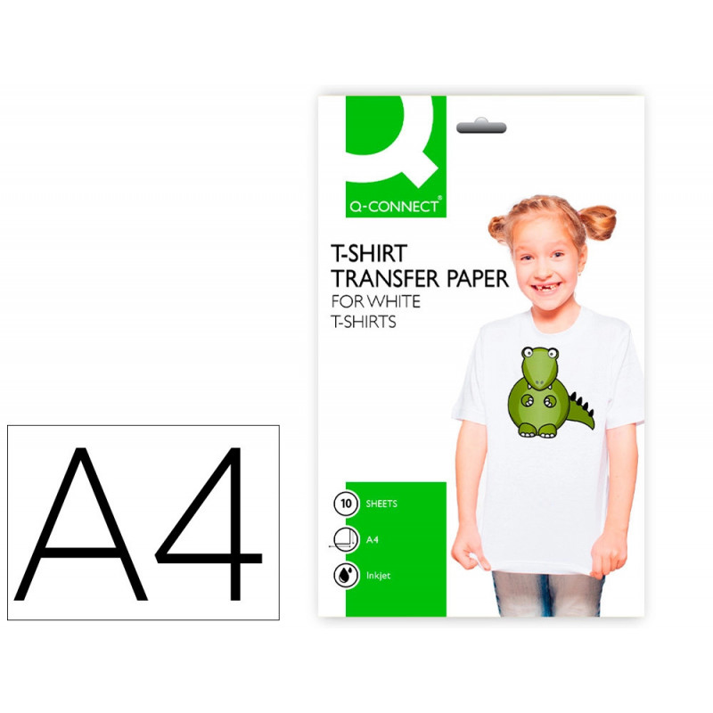 Feuille transfert q-connect pour tee-shirt coton coloris blanc compatible toute imprimante jet d'encre a4 paquet 10f