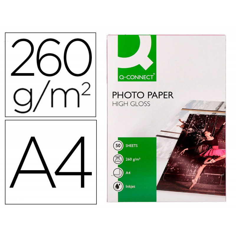 Papier photo q-connect jet d'encre glacé ultra brillant a4 260g compatible toute imprima nte paquet 50 feuilles