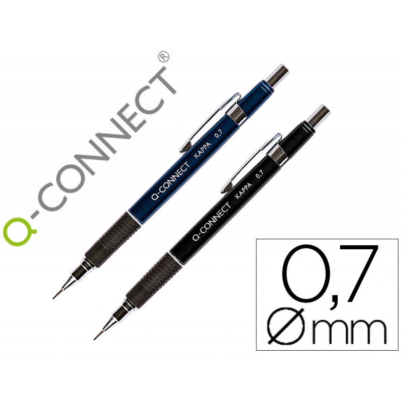 Porte-mine q-connect kappa 0.7mm pointe rétractable gomme bouton poussoir grip caoutchouc coloris assortis