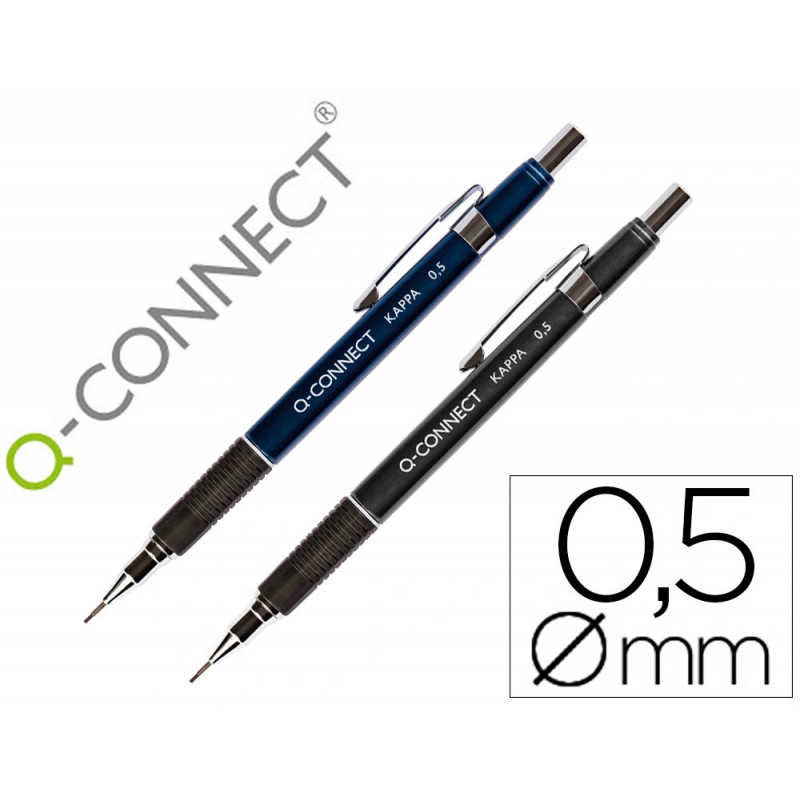Porte-mine q-connect kappa 0.5mm pointe rétractable gomme bouton poussoir grip caoutchouc coloris assortis