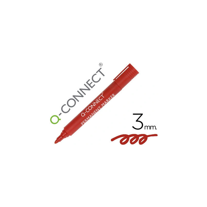 Marqueur q-connect permanent pointe ogive tracé 3mm résistante corps plastique coloris rouge