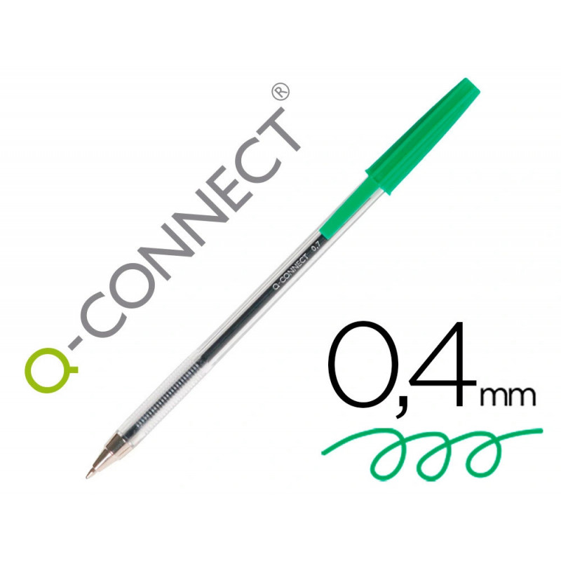 Stylo-bille q-connect écriture moyenne 0.7mm encre classique bille indéformable capuchon couleur encre vert