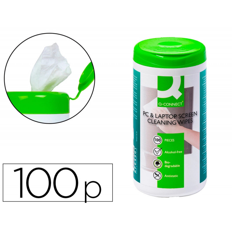 Lingette écrans q-connect biodégradable sans solvants nocifs tous écrans nouvelle génération boîte 100 unités