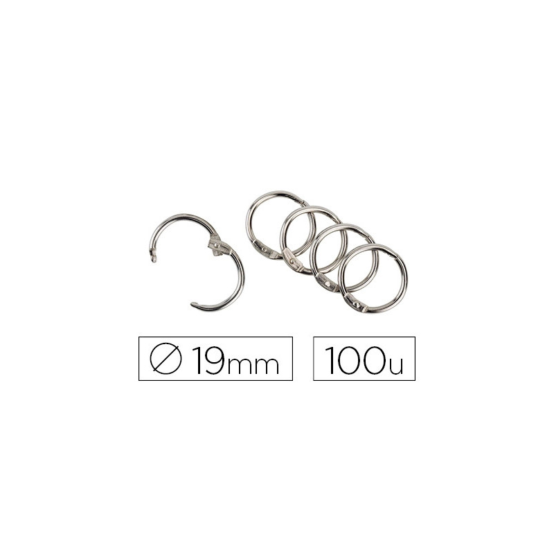 Anneau articulé q-connect pour reliure acier nickelé diamètre 19mm boîte de 100 unités
