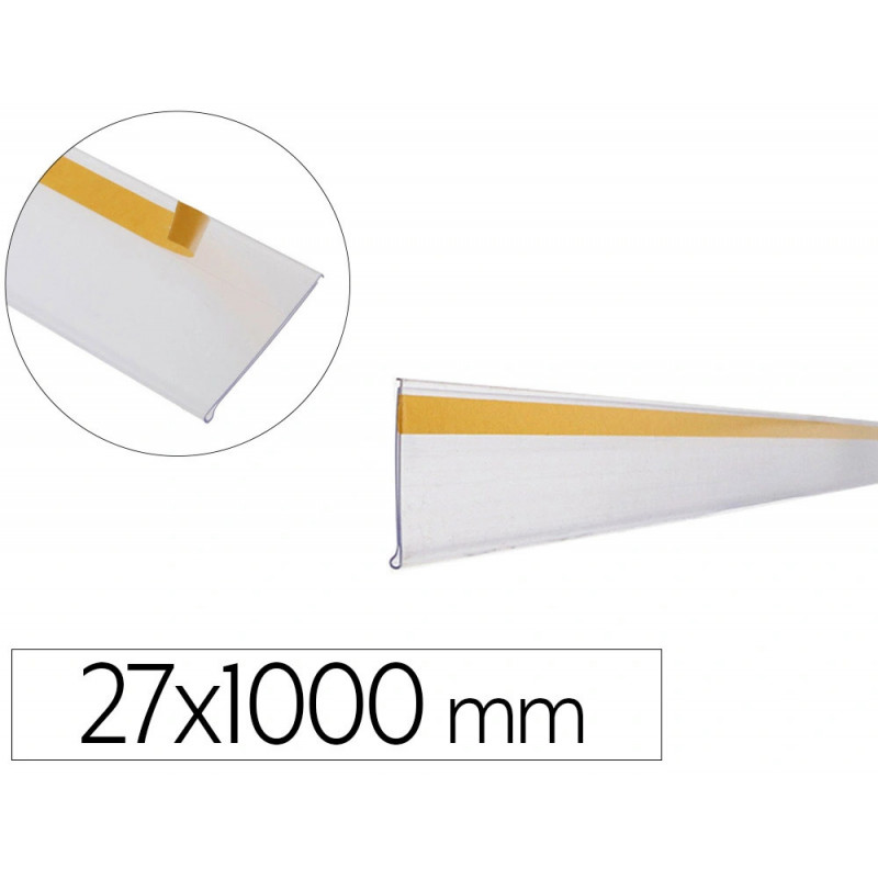 Support porte-etiquette prix q-connect adhesif pour etagere, 27x1000 mm semi transparent