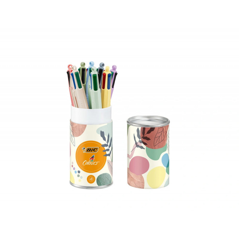 Stylo-bille bic 4 couleurs mineral tones pointe moyenne 1mm retractable coloris assortis boite 8 unites