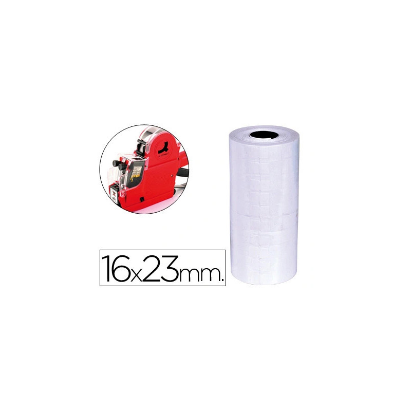 Étiquette adhésive q-connect pour étiqueteuse 2 lignes 10 chiffres format 16x23mm coloris blanc rouleau 700 unités