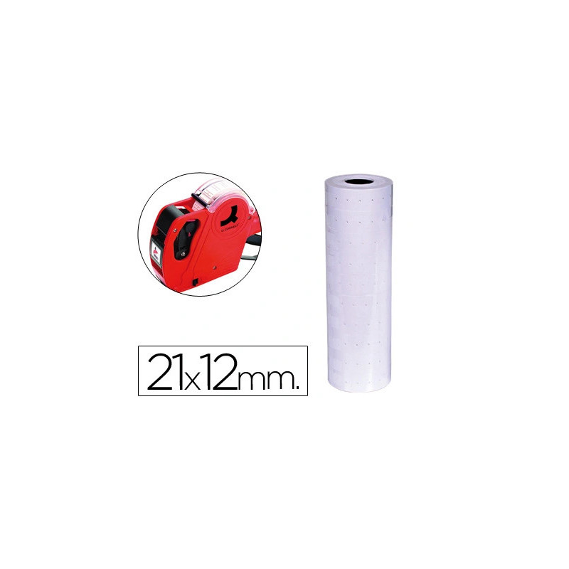 Étiquette adhésive q-connect pour étiqueteuse 1 ligne 8 chiffres format 21x12mm coloris blanc rouleau 1000 unités