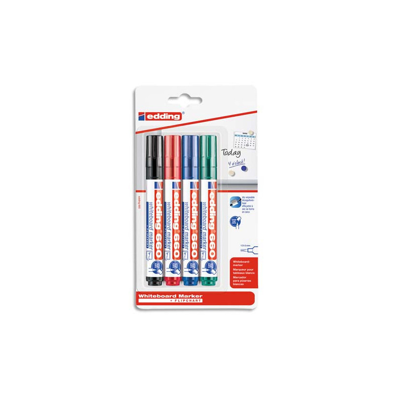 EDDING Pochette de 4 marqueurs effaçables à sec pointe ogive assortis E-660 4304000
