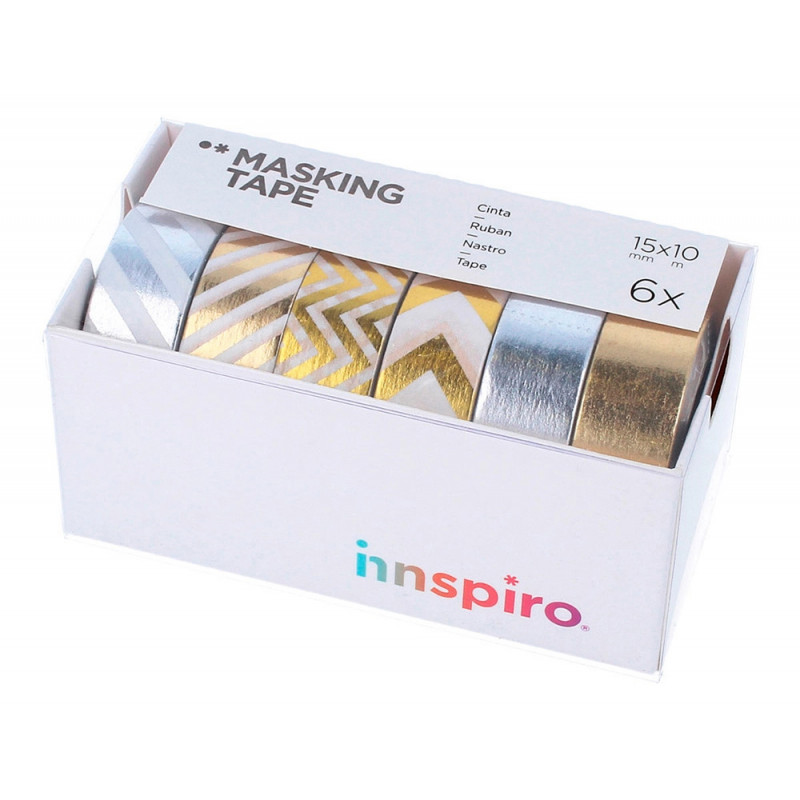 Set de 6 rubans masking tape washi foil serie metal