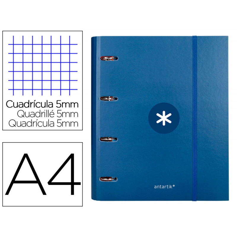 Classeur antartik 4 anneaux ronds 40mm a4 carton remborde feuillets mobiles q5x5 colorisbleu