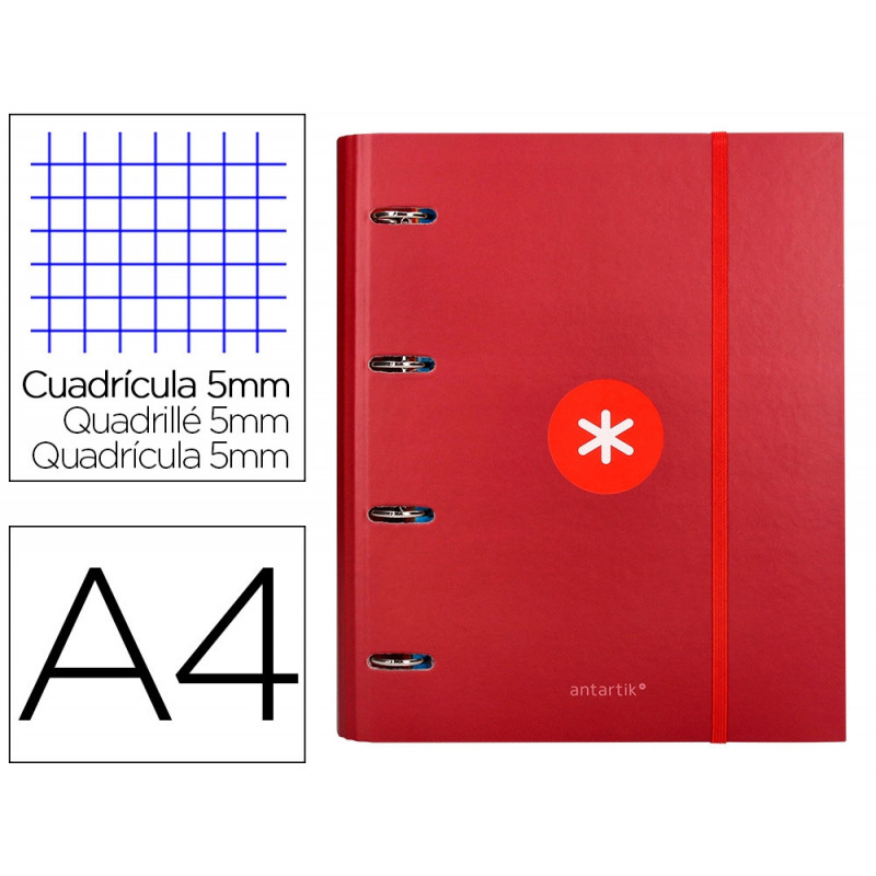 Classeur antartik 4 anneaux ronds 40mm a4 carton remborde feuillets mobiles q5x5 colorisframboise