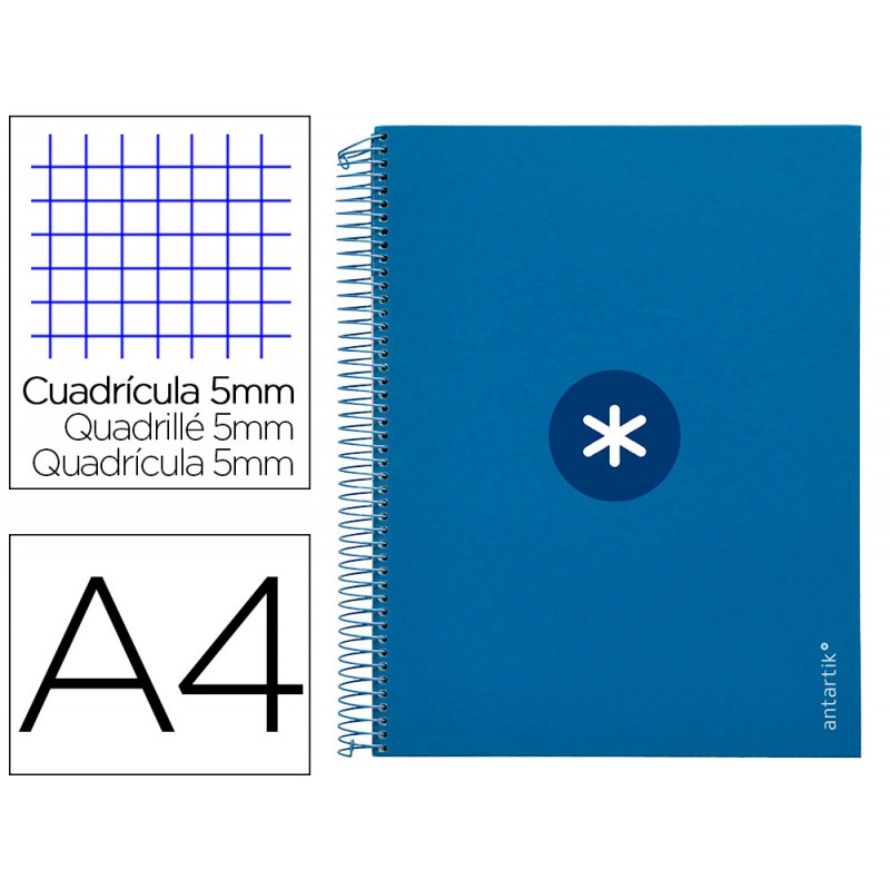 Cahier spirale antartik a4 240p 90g remborde 5x5mm microperfore 5 bandes 4 trous coloris bleu marine