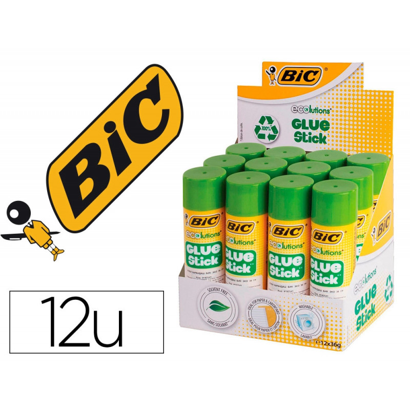 Colle bic ecolutions glue stick - lavable - tube de 36 gr boite de 12