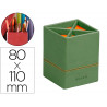 Pot crayons rhodiarama 4 compartiments en simil cuir sauge velout 8x8x11cm