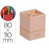 Pot crayons rhodiarama quatre compartiments en simil cuir taupe velout 8x8x11cm
